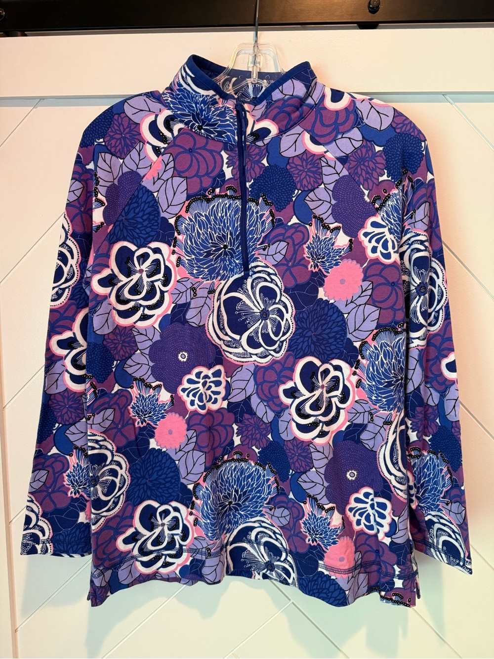Talbots Floral Quarter-Zip Sweater in Purple, Pink & Navy